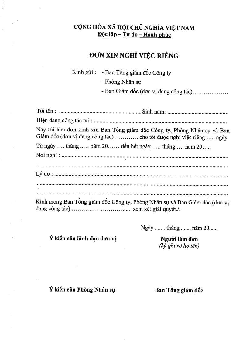 mẫu đơn xin nghỉ việc