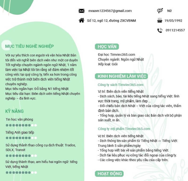 CV quan hệ đối ngoại