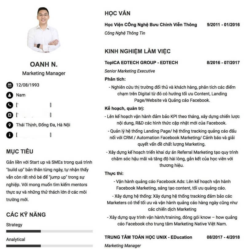 CV digital marketing manager