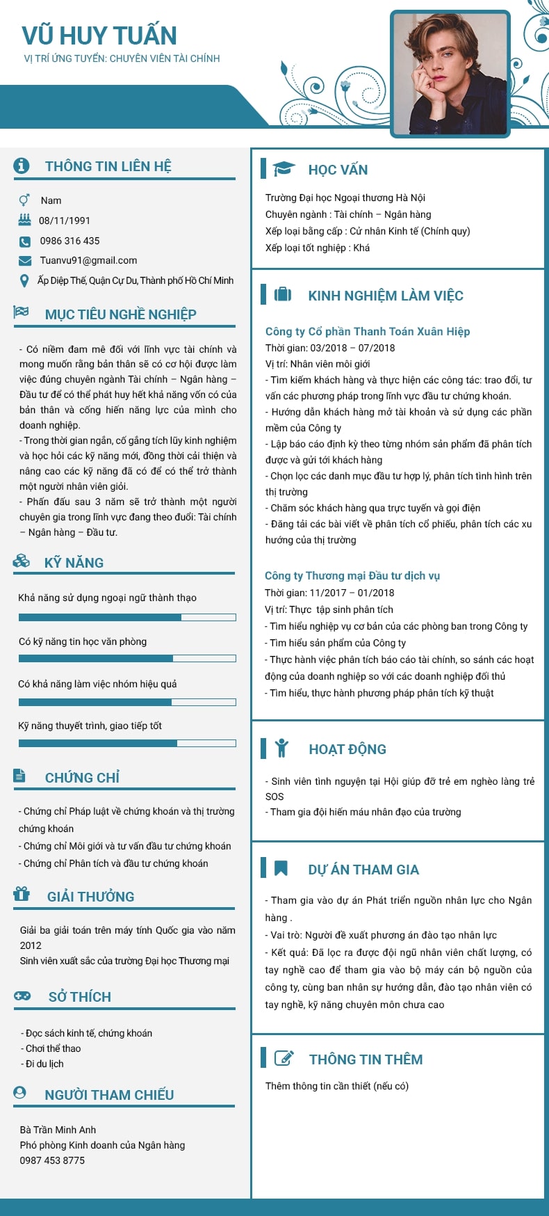 Bố cục cơ bản của CV ngân hàng - chứng khoán