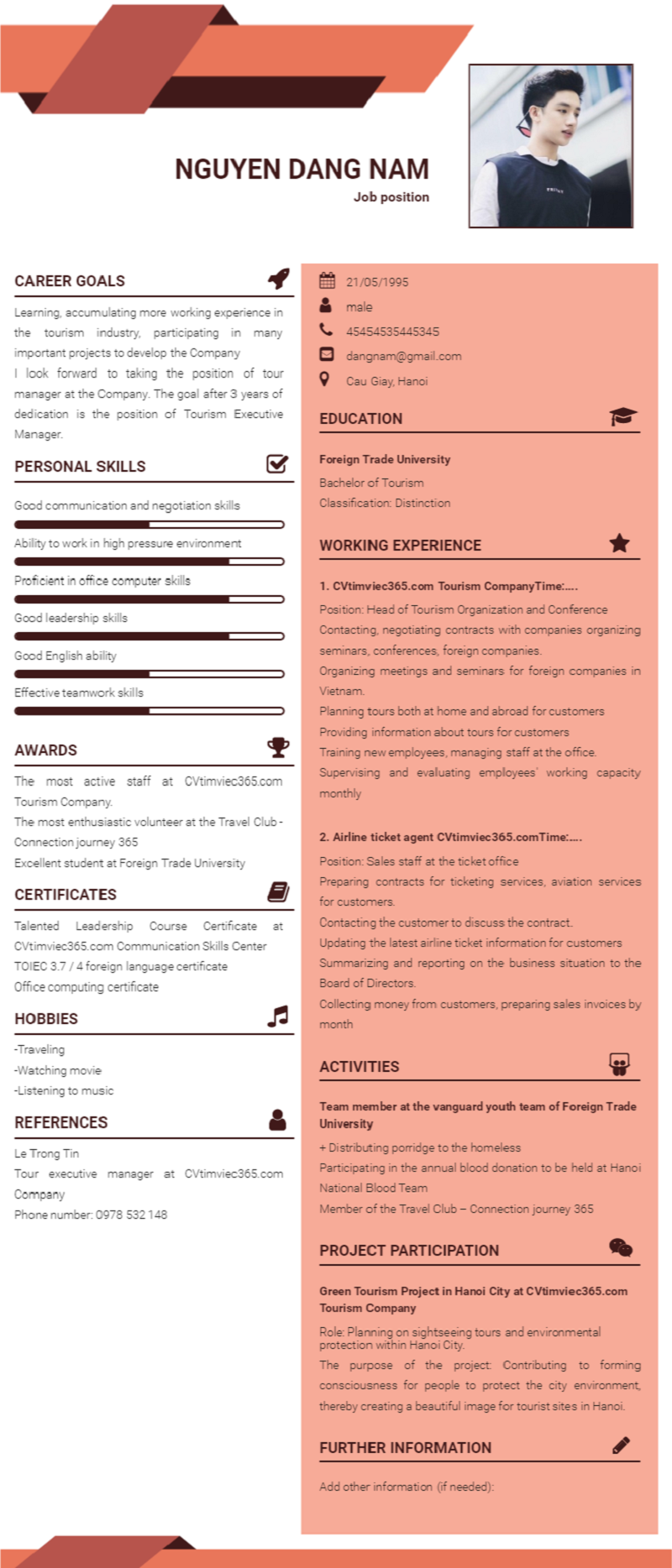 Mẫu CV xin việc tiếng Anh file word ấn tượng