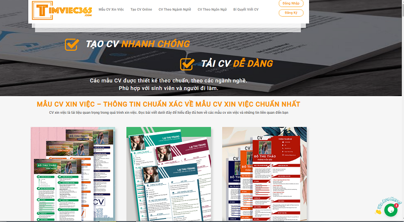 Tạo CV online trên website viecday365.com