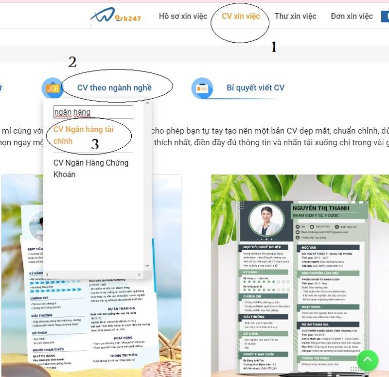 Tạo CV xin việc ngành ngân hàng tại viecday365.com
