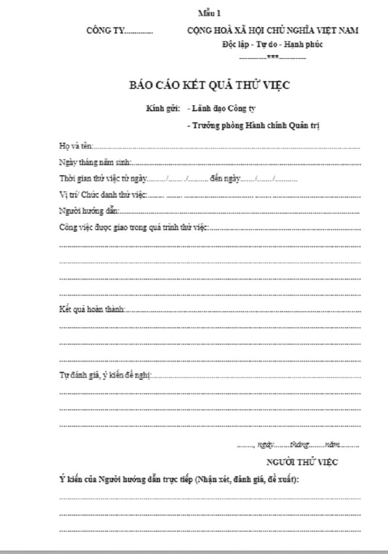 Mẫu báo cáo thử việc