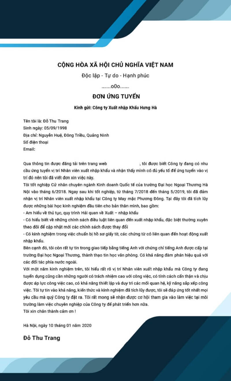 Đơn xin việc làm gồm những gì?