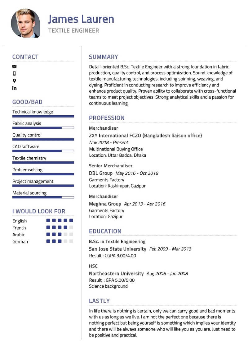 CV xin việc ngành may bằng tiếng Anh cần đảm bảo về yêu cầu bố cục