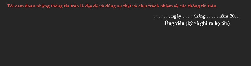 Phần cam đoan và kết thúc trong CV Sacombank