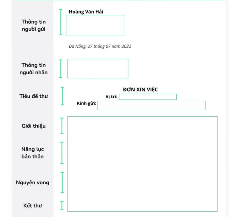Nội dung trong đơn xin việc tại Highland Coffee