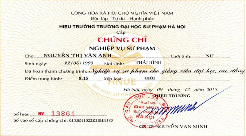Chứng chỉ nghiệp vụ sư phạm