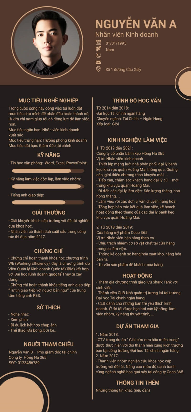 Mẫu CV nhân viên kinh doanh phong cách chuyên nghiệp