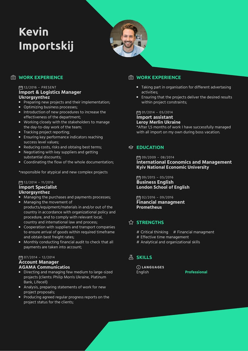 Mẫu CV xuất nhập khẩu bằng tiếng Anh phong cách chuyên nghiệp