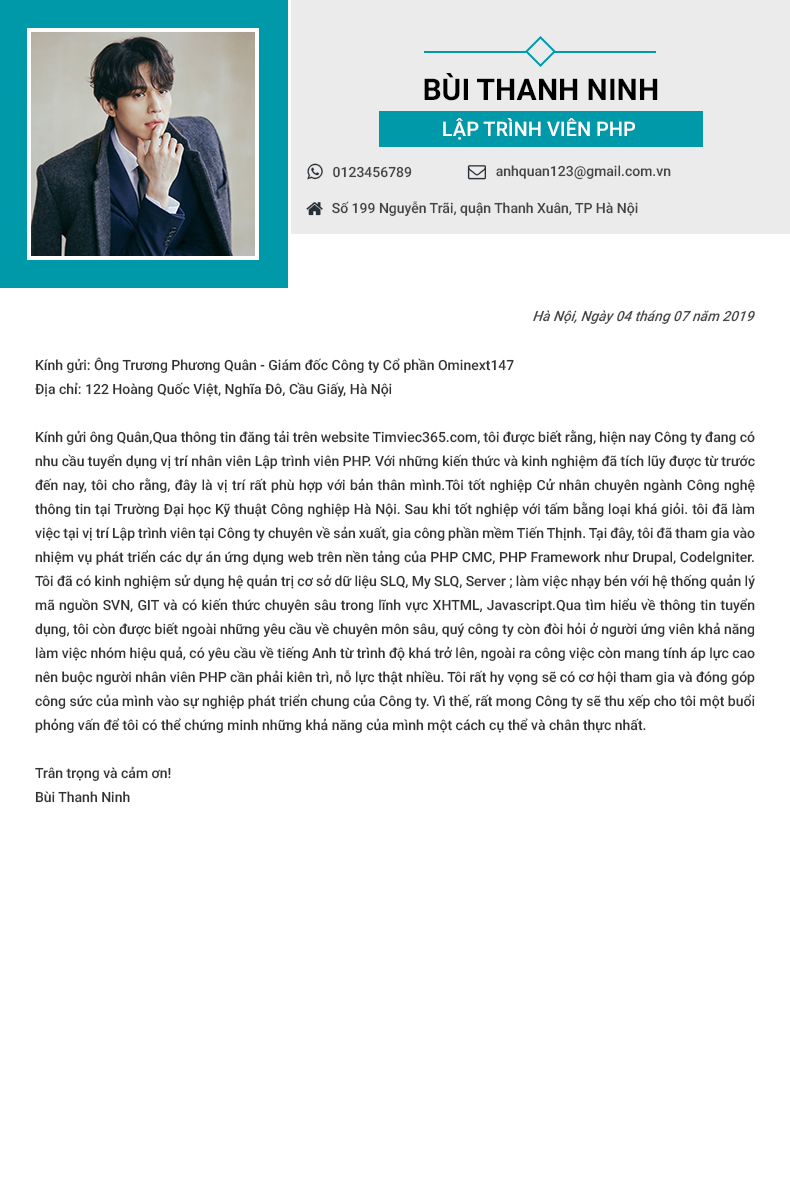 Cover letter cho Developer