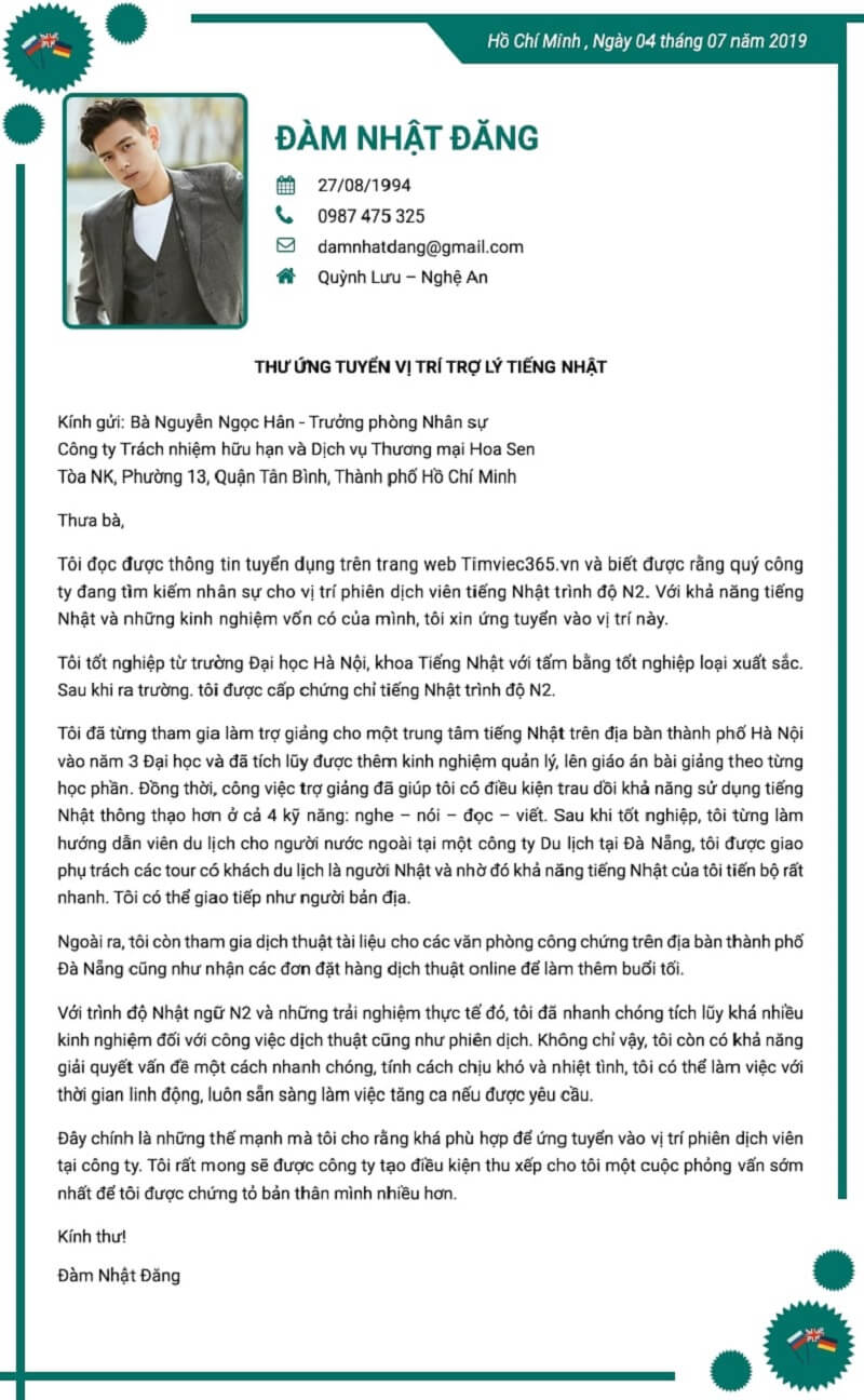 Nội dung chính của Cover letter