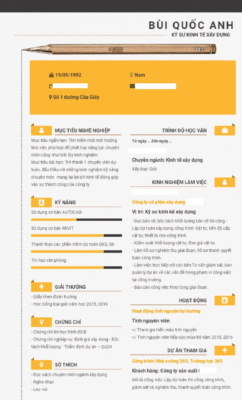 CV xin việc ngành xây dựng sắp xếp theo chức năng