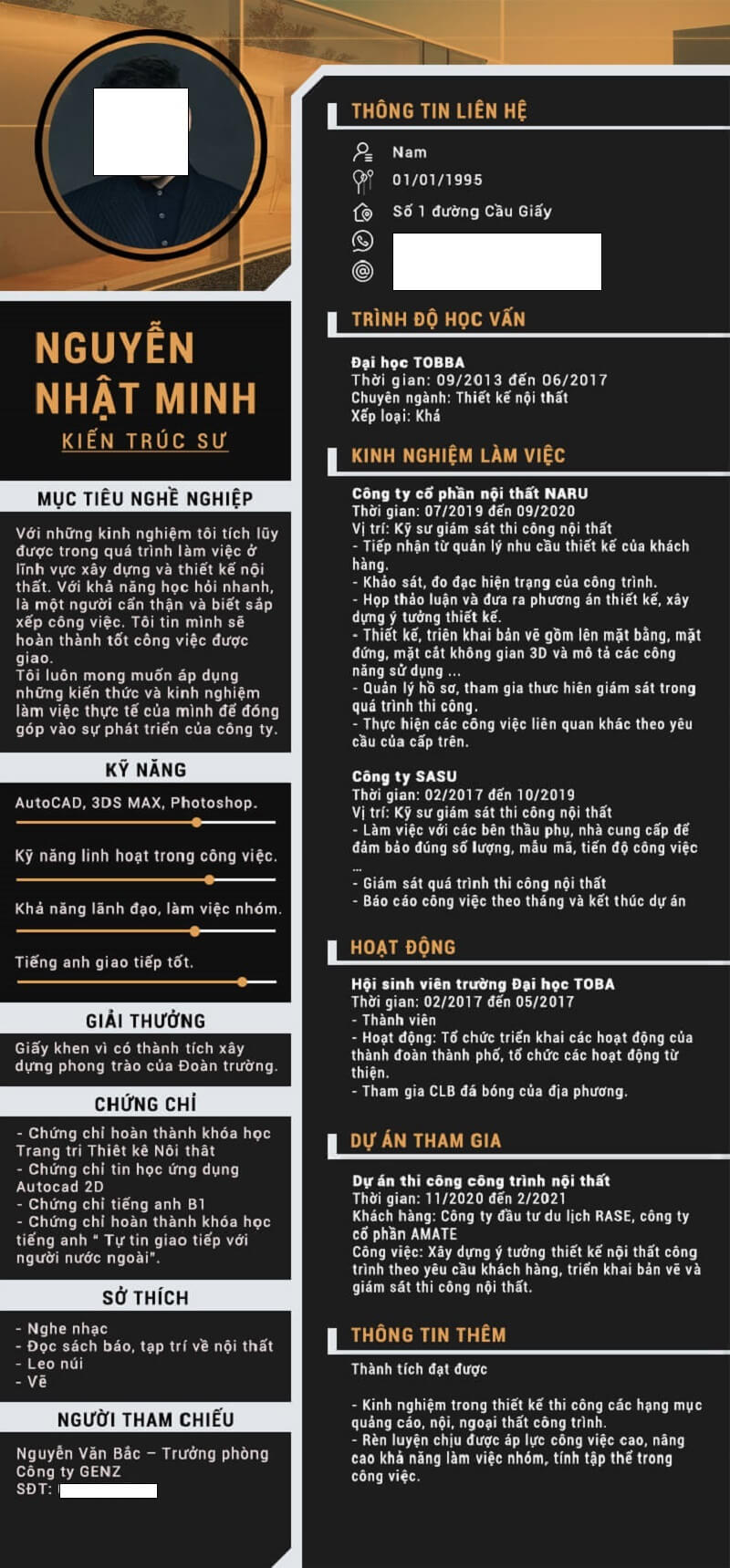 Mẫu CV kiến trúc chuyên nghiệp