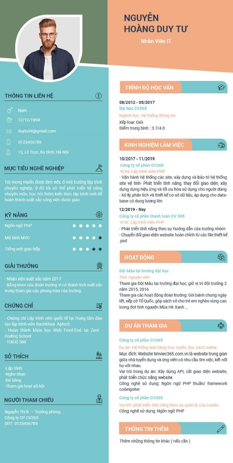 Bố cục CV rõ ràng