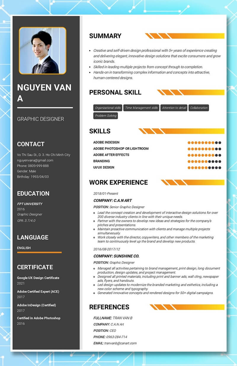 Mẫu CV designer của ứng viên đã có kinh nghiệm