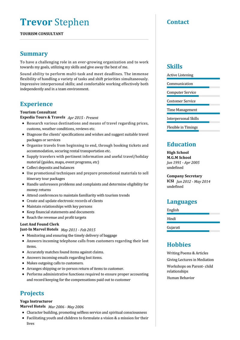 CV nhân viên kinh doanh du lịch