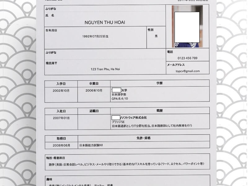 Mẫu CV giáo viên dạy tiếng Nhật