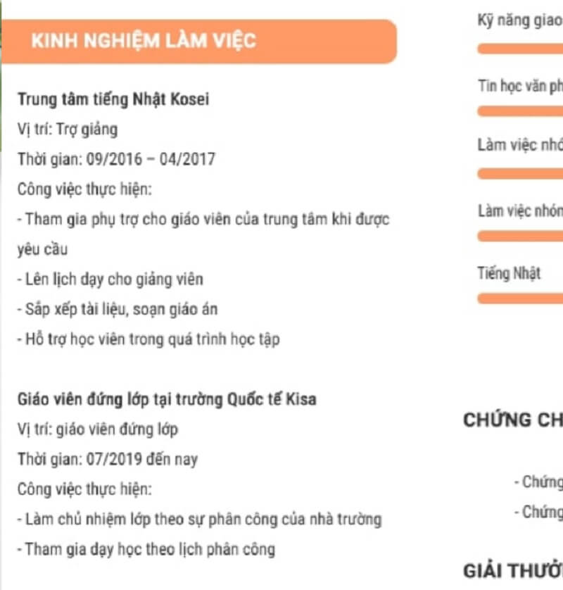 Kinh nghiệm công việc thực tế