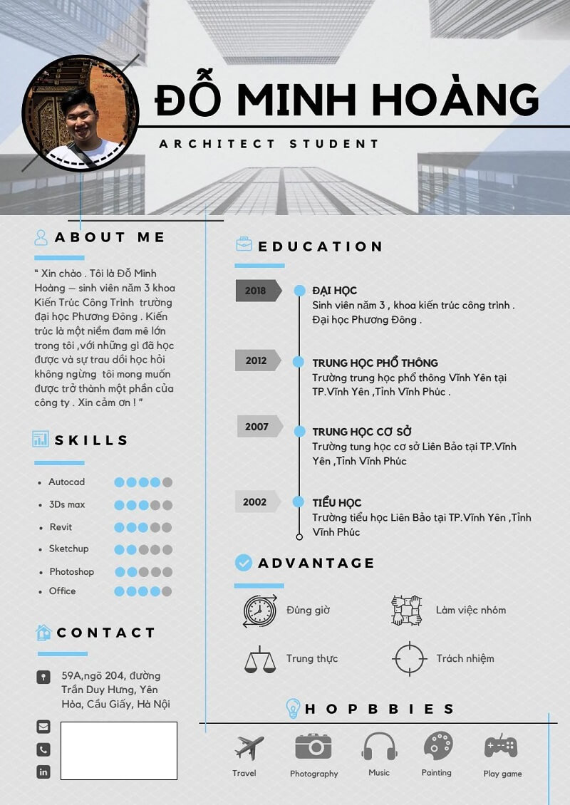 CV xin việc kiến trúc sư xây dựng