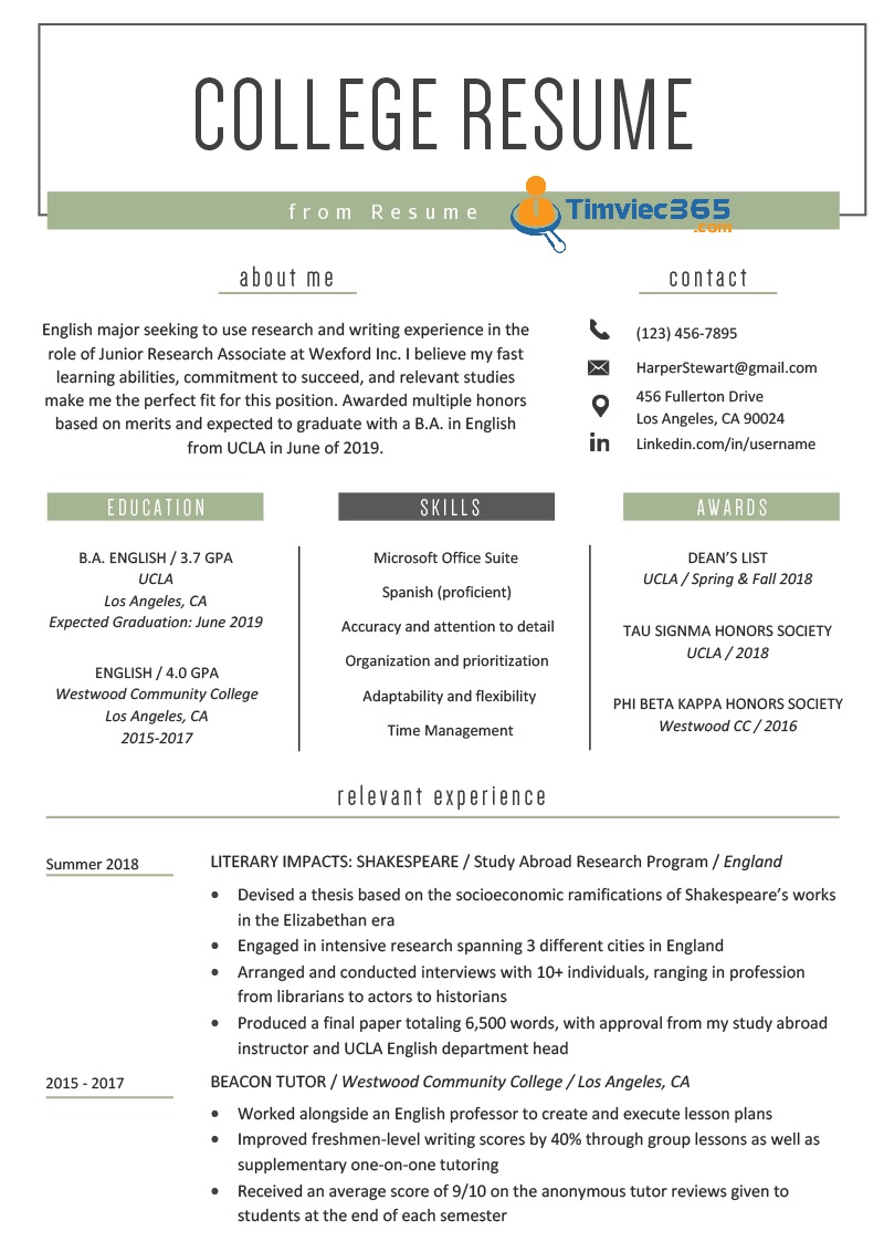 Đặc điểm của một bản CV tiếng Anh cho sinh viên thực tập 