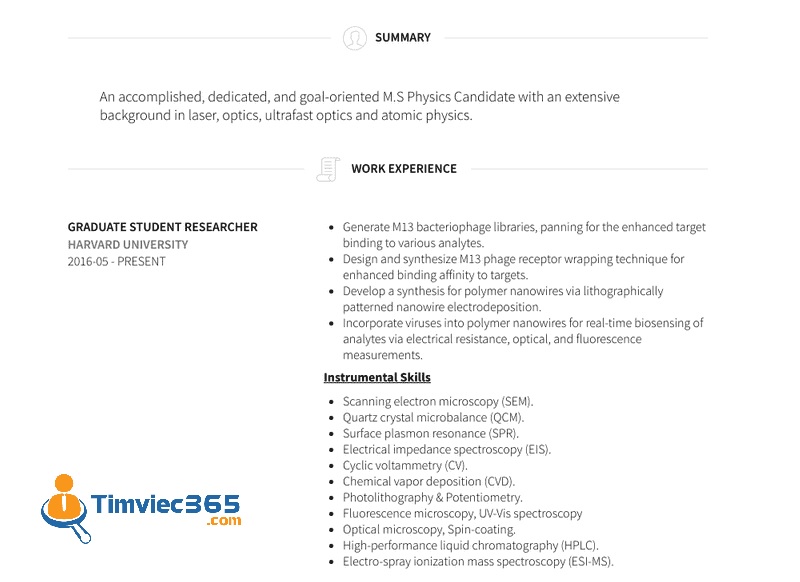 Nội dung của bản CV 