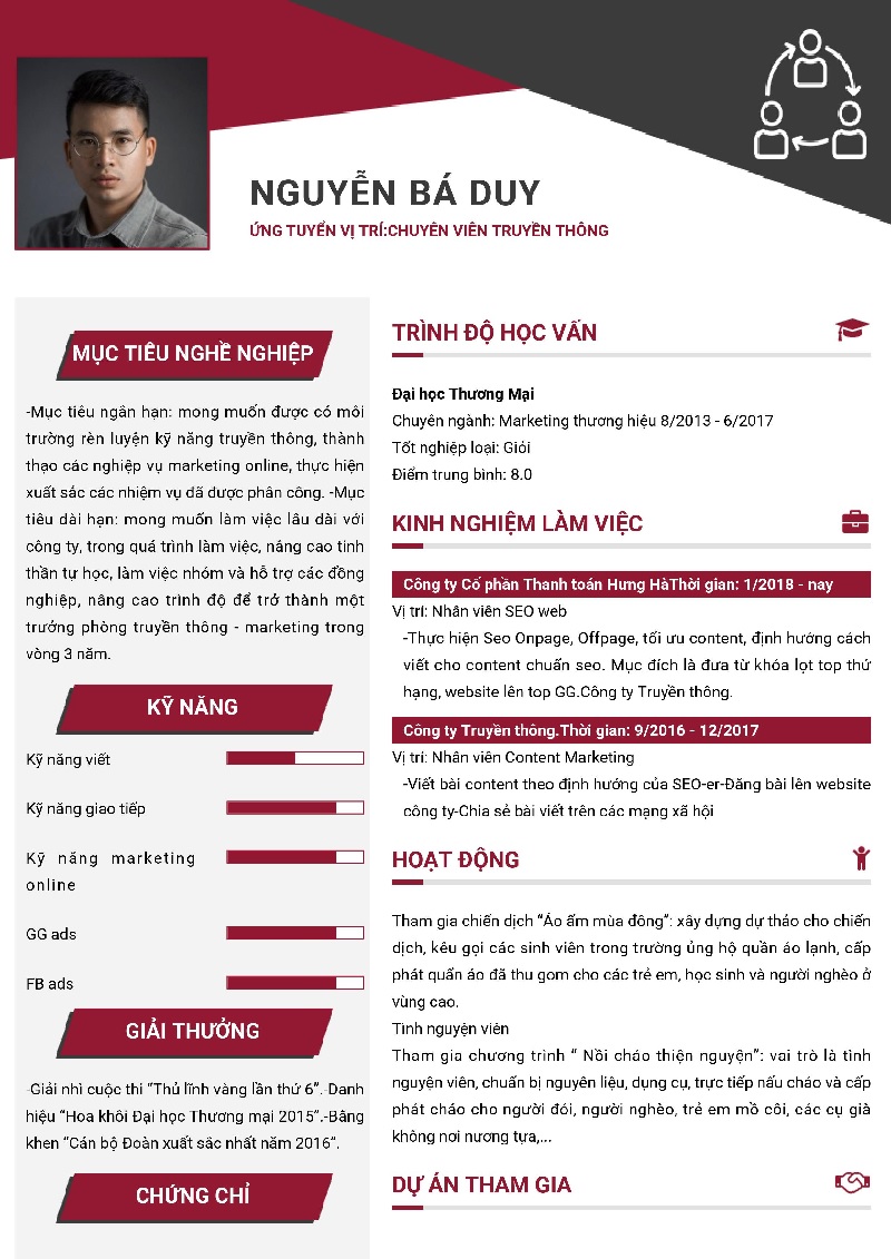 Mục nào tại CV truyền thông cần được chú ý