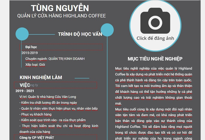 CV xin việc chuyên nghiệp vào Highland Coffee