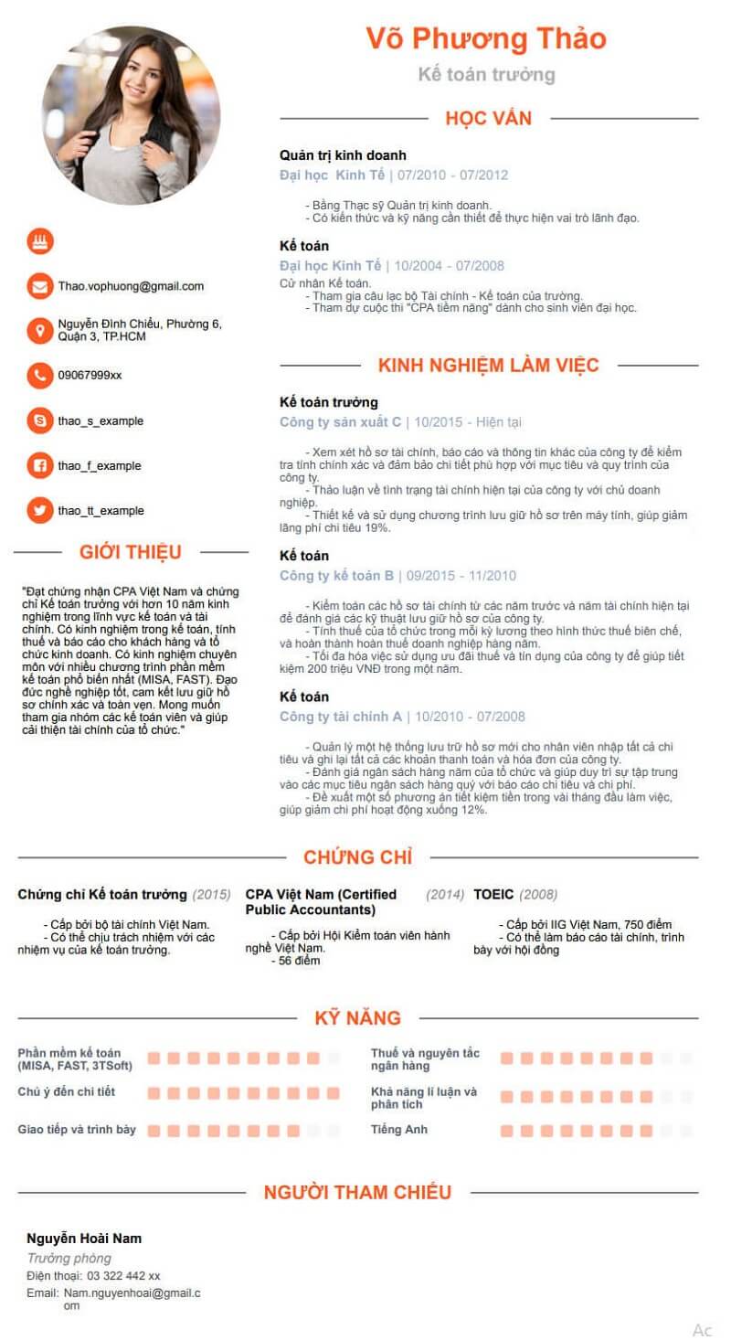 Mẫu CV kế toán kho