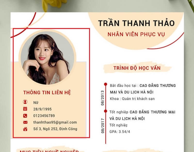 Thông tin cá nhân ở vị trí phục vụ