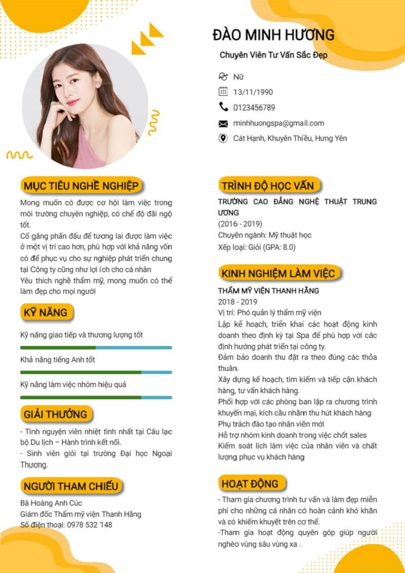 Mẫu CV xin việc ngành Spa dạng chuyên nghiệp