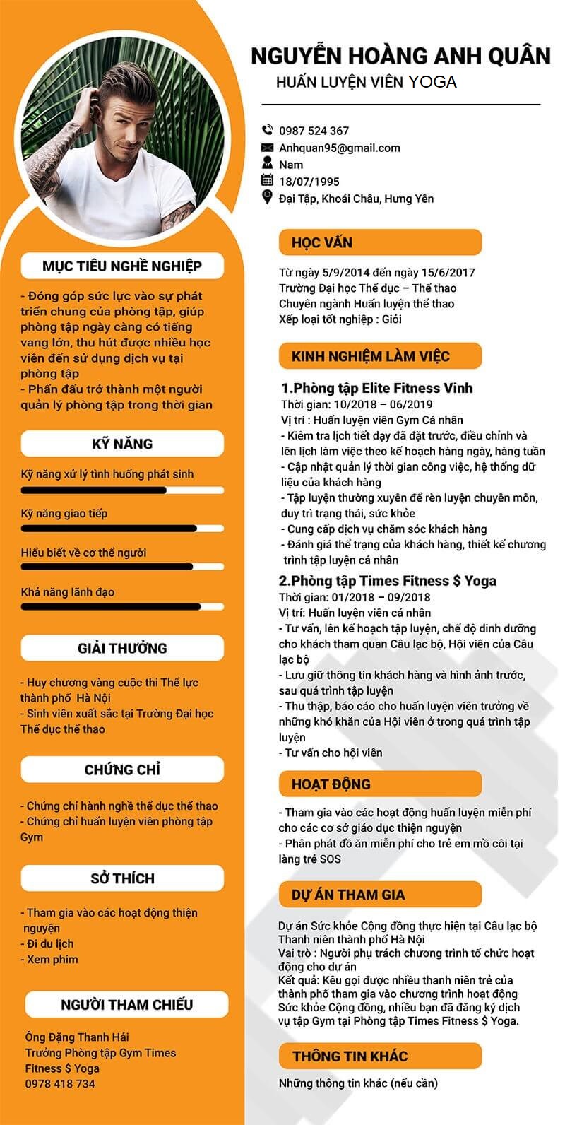 Mẫu CV Yoga theo phong cách chuyên nghiệp