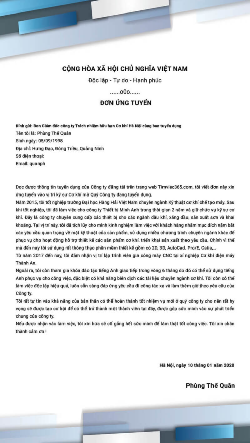 Hướng dẫn cách viết đơn xin việc