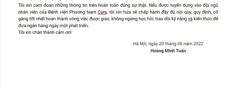 Kết luận mạnh mẻ ở phần kết đơn xin việc