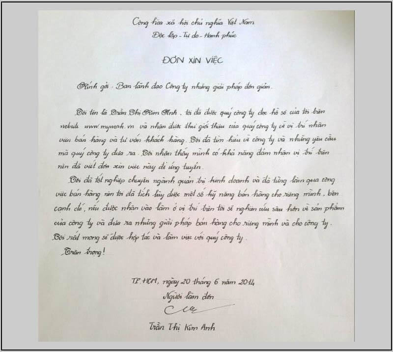 Mẫu đơn xin việc dạng viết tay