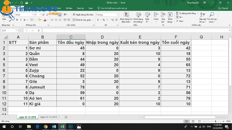 Trình bày định dạng bảng biểu trong file excel xuất kho