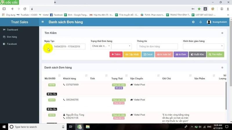 Giao diện của một phần mềm quản lý cửa hàng điện thoại