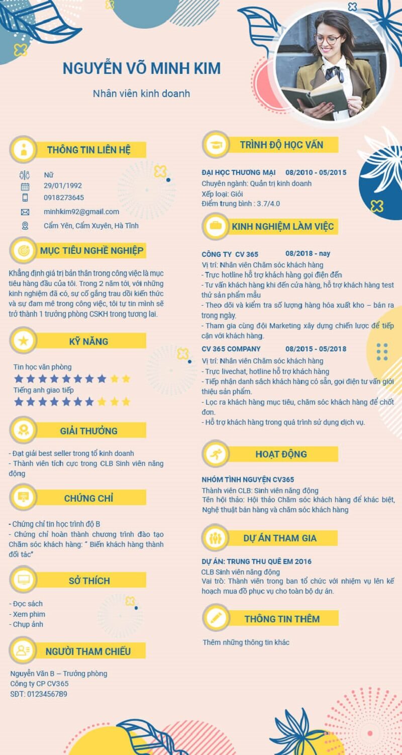 Mẫu CV nhân viên kinh doanh phong cách hiện đại