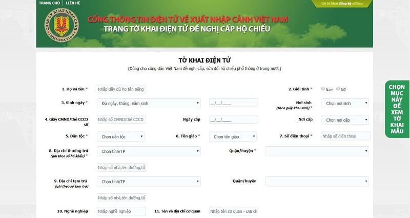 Phí dịch vụ làm hộ chiếu online