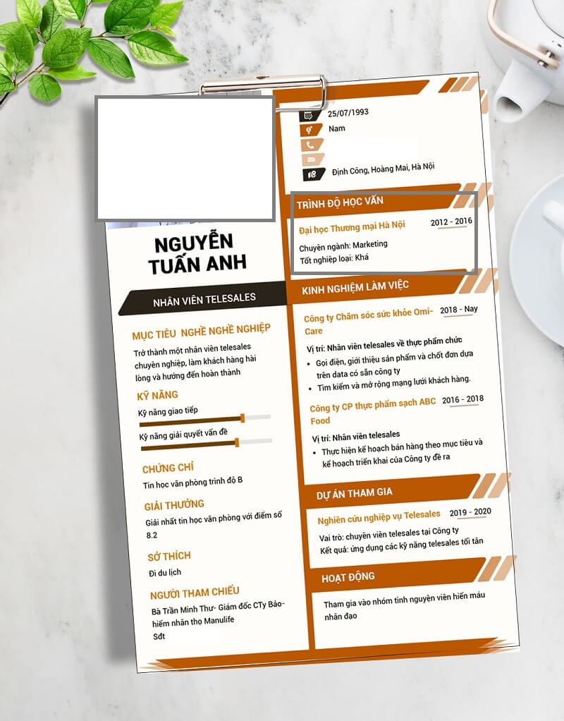 Phần học vấn trong CV telesale