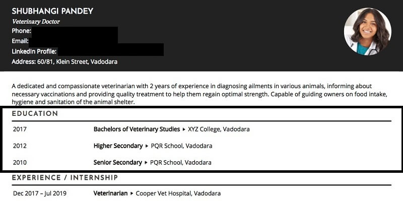 Hướng dẫn viết phần trình độ học vấn trong CV xin việc ngành thú y