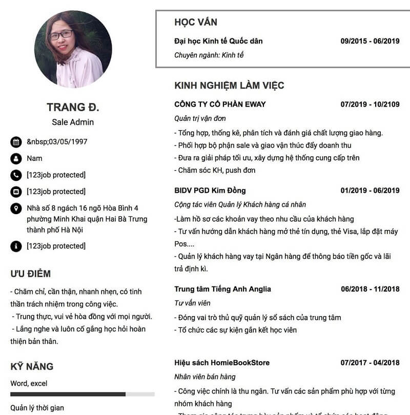 Phần học vấn trong CV Sales Admin