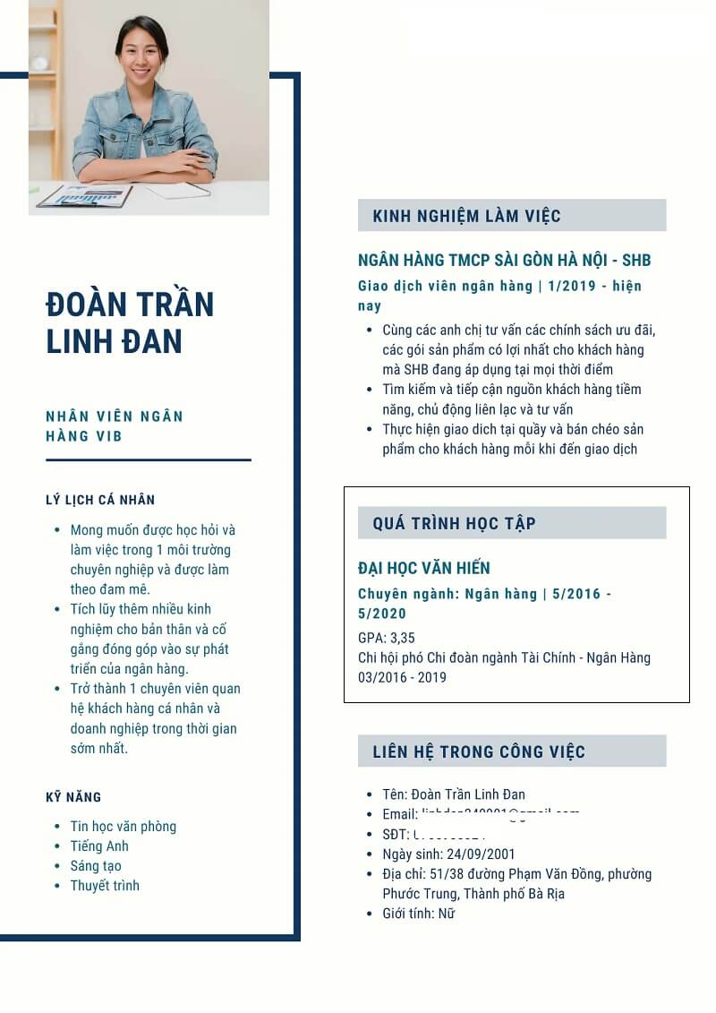 Phần học vấn của ứng viên trong mẫu CV ngân hàng VIB