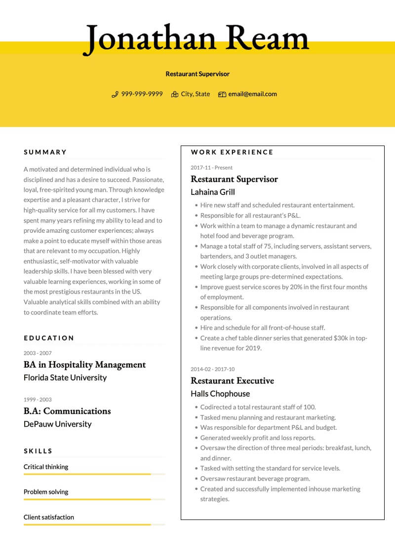 Kinh nghiệm làm việc trong CV xin việc vị trí giám sát nhà hàng