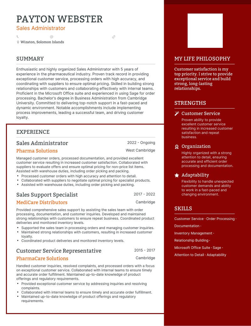 Phần kinh nghiệm làm việc trong CV Sales Admin