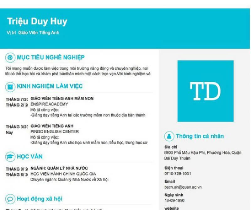 Kinh nghiệm làm việc trong CV xin việc giáo viên tiếng anh