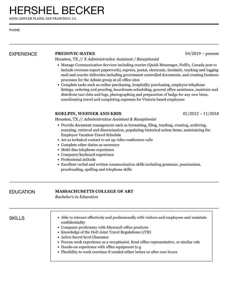 Kỹ năng trong CV xin việc lễ tân hành chính