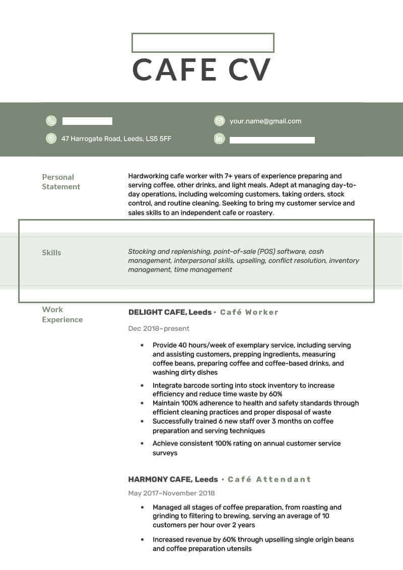 Kỹ năng trong CV xin việc quán cafe