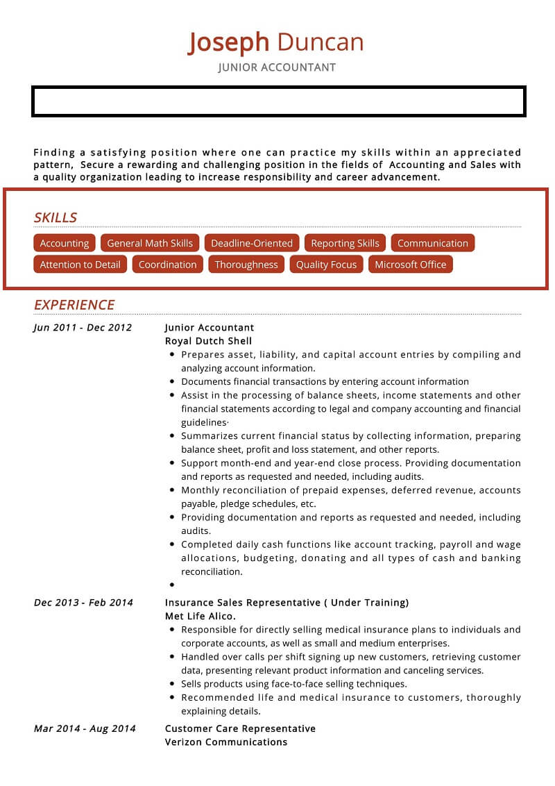 Kỹ năng trong CV Kế toán nội bộ